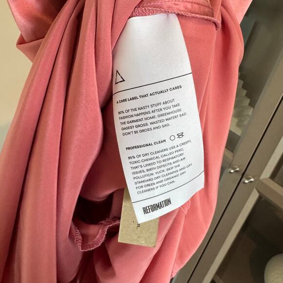 Reformation Liza Silk Dress NEW Valentine Pink V-Neck Knee Length Slip Dress 8 - Picture 7 of 7